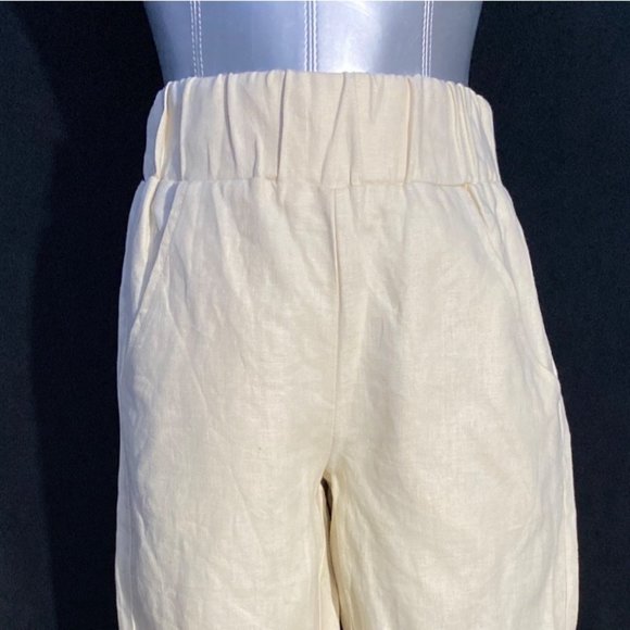 Darcy Pants XS Creamy Beige 100% Linen Ankle Length High Waist Pocket NEW - Picture 2 of 8